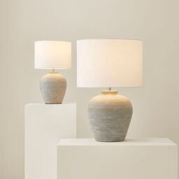ValueLights Reid Linen Drum Lamp Shade Textured Ribbed Ceramic Table Lamp with LED Bulb in Grey - Size: Small - thumbnail 7