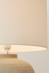 ValueLights Reid Linen Drum Lamp Shade Textured Ribbed Ceramic Table Lamp with LED Bulb in Grey - Size: Small - thumbnail 4