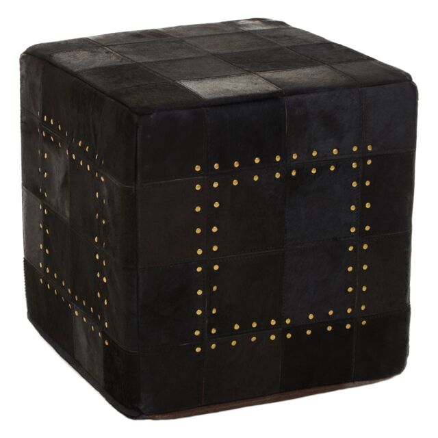 Orsina Bosie Safira Black Patchwork Leather Pouffe With Gold Studs - image 1