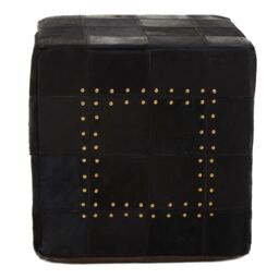 Orsina Bosie Safira Black Patchwork Leather Pouffe With Gold Studs - thumbnail 5