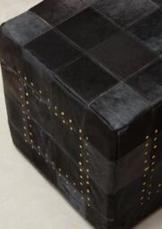 Orsina Bosie Safira Black Patchwork Leather Pouffe With Gold Studs - thumbnail 2