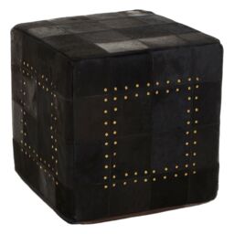 Orsina Bosie Safira Black Patchwork Leather Pouffe With Gold Studs
