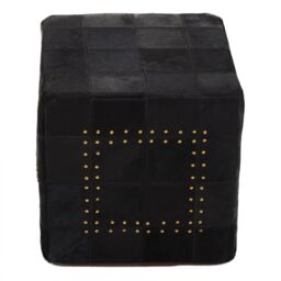 Orsina Bosie Safira Black Patchwork Leather Pouffe With Gold Studs - thumbnail 4