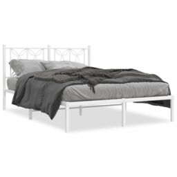 Berkfield Home Metal Bed Frame without Mattress with Headboard White 140x190cm - Size: 140x190 cm - thumbnail 2