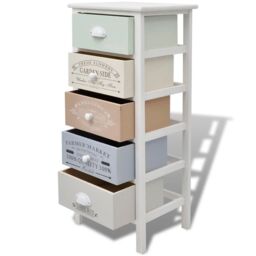 Berkfield Home French Storage Cabinet 5 Drawers Wood in White - thumbnail 4