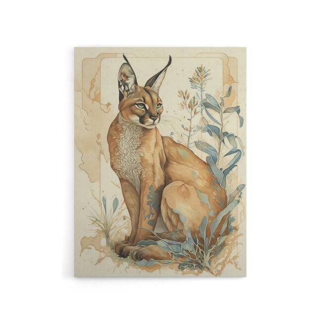 "Artery8 Caracal Cat With Plants Modern Canvas Wall Art Print - Size: W18"" x H24""" - image 1