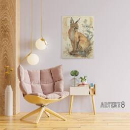 "Artery8 Caracal Cat With Plants Modern Canvas Wall Art Print - Size: W18"" x H24""" - thumbnail 3
