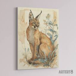 "Artery8 Caracal Cat With Plants Modern Canvas Wall Art Print - Size: W18"" x H24""" - thumbnail 2