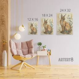 "Artery8 Caracal Cat With Plants Modern Canvas Wall Art Print - Size: W18"" x H24""" - thumbnail 4