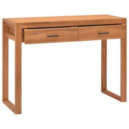 Berkfield Home Desk with 2 Drawers 100x40x75 cm Teak Wood in Brown - Size: 100 x 40 x 75 cm - thumbnail 2