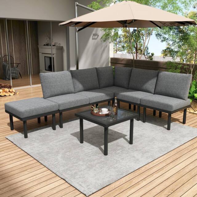Direct Wicker Garden Lounge Set with Iron Frame, Rope Sofa Set in Grey - Size: 6 Person - image 1