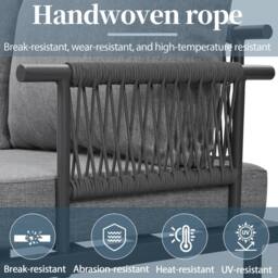 Direct Wicker Garden Lounge Set with Iron Frame, Rope Sofa Set in Grey - Size: 6 Person - thumbnail 3