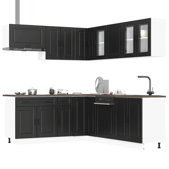 Berkfield Home 11 Piece Kitchen Cabinet Set Porto Black Engineered Wood - image 1