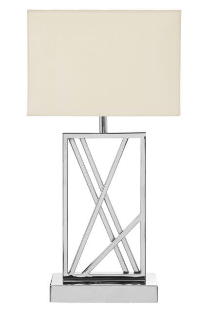 Orsina Square Stainless Steel Table Lamp, Boutique Accent Lamp With Intersecting Steel Frame, Cream Fabric Shade in Silver - image 1