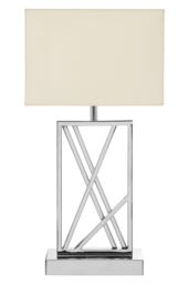 Orsina Square Stainless Steel Table Lamp, Boutique Accent Lamp With Intersecting Steel Frame, Cream Fabric Shade in Silver