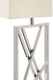 Orsina Square Stainless Steel Table Lamp, Boutique Accent Lamp With Intersecting Steel Frame, Cream Fabric Shade in Silver - thumbnail 5