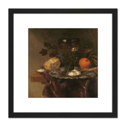Artery8 Abraham van Beijeren Still Life Goblet Painting 8X8 Inch Square Wooden Framed Wall Art Print Picture with Mount in Black - thumbnail 1