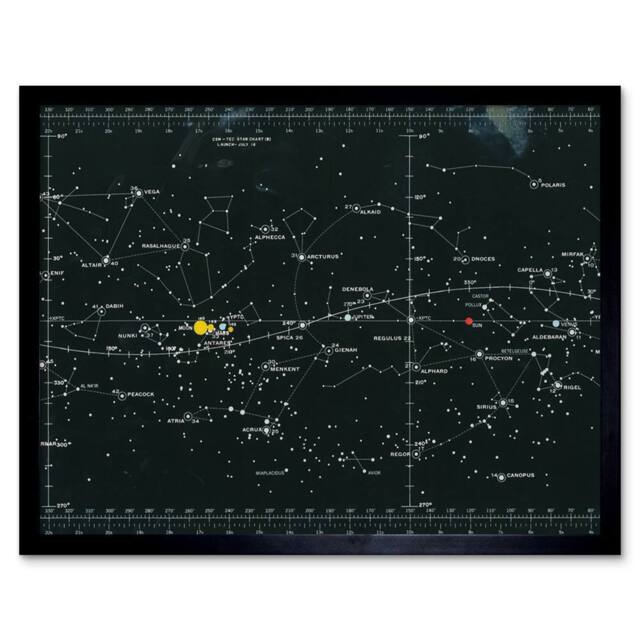 "Artery8 NASA Space CSM-TEC Apollo 11 Star Chart Map Galaxy 12x16"" Framed Art in Black - Size: W12"" x H16""" - image 1