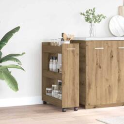 Berkfield Home Rolling Cabinet Artisan Oak 60x22x79 cm Engineered Wood in Brown - Size: 60 x 22 x 79 cm - thumbnail 4