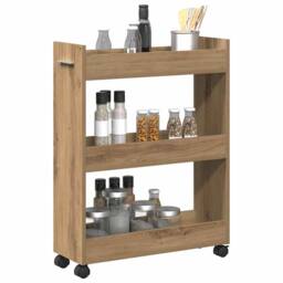 Berkfield Home Rolling Cabinet Artisan Oak 60x22x79 cm Engineered Wood in Brown - Size: 60 x 22 x 79 cm - thumbnail 3