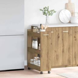 Berkfield Home Rolling Cabinet Artisan Oak 60x22x79 cm Engineered Wood in Brown - Size: 60 x 22 x 79 cm - thumbnail 2