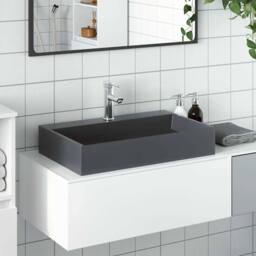 Berkfield Home Wash Basin 60x38x11 cm Mineral Cast/Marble Cast Anthracite in Dark Grey - Size: 60 x 38 x 11 cm - thumbnail 2