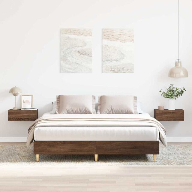 Berkfield Home Bed Frame No Mattress Brown Oak 140x200 cm Engineered Wood - image 1
