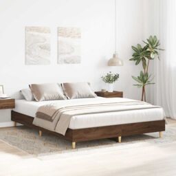 Berkfield Home Bed Frame No Mattress Brown Oak 140x200 cm Engineered Wood - thumbnail 3