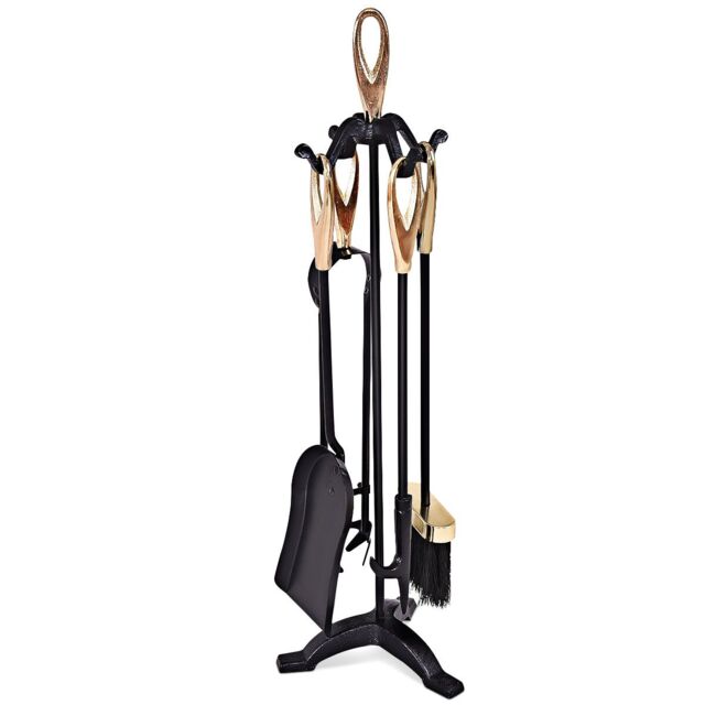 Costway 5 Piece Fireplace Companion Set Wrought Iron Fire Tools with Tong Shovel in Black - image 1