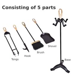 Costway 5 Piece Fireplace Companion Set Wrought Iron Fire Tools with Tong Shovel in Black - thumbnail 6