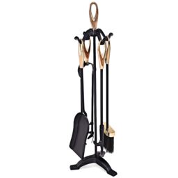Costway 5 Piece Fireplace Companion Set Wrought Iron Fire Tools with Tong Shovel in Black - thumbnail 1