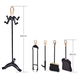 Costway 5 Piece Fireplace Companion Set Wrought Iron Fire Tools with Tong Shovel in Black - thumbnail 2