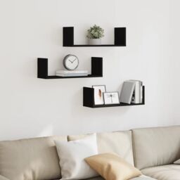 Berkfield Home Wall Shelves 3 pcs Black 58x18x18 cm Engineered Wood - Size: 58 x 18 x 18 cm - thumbnail 3