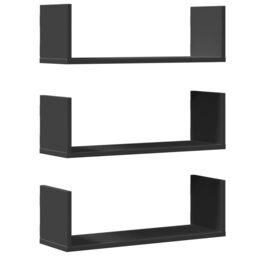 Berkfield Home Wall Shelves 3 pcs Black 58x18x18 cm Engineered Wood - Size: 58 x 18 x 18 cm - thumbnail 2