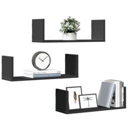 Berkfield Home Wall Shelves 3 pcs Black 58x18x18 cm Engineered Wood - Size: 58 x 18 x 18 cm - thumbnail 1