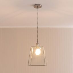 ValueLights Susie Glass Lantern Lamp Shade Drop Ceiling Pendant Light with Bulb in Silver