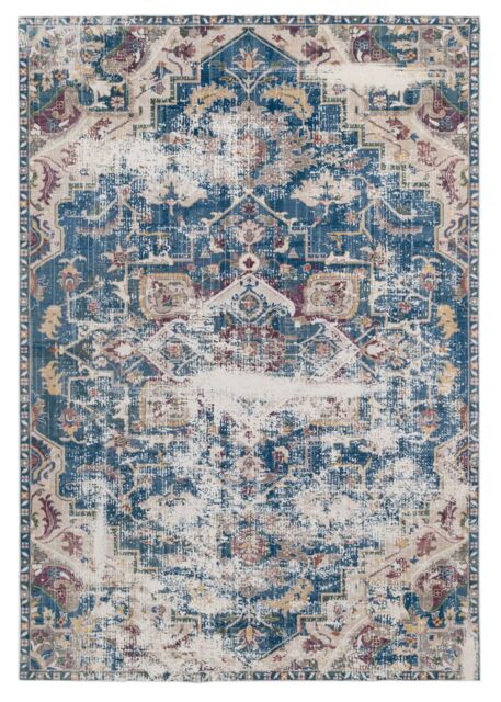 Kukoon Washable & Non Slip Burgundy Blue & Beige Distressed Vintage Area Rug in Navy - Size: 50 cm x 80 cm - image 1