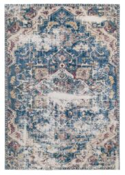 Kukoon Washable & Non Slip Burgundy Blue & Beige Distressed Vintage Area Rug in Navy - Size: 50 cm x 80 cm