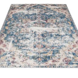 Kukoon Washable & Non Slip Burgundy Blue & Beige Distressed Vintage Area Rug in Navy - Size: 50 cm x 80 cm - thumbnail 4