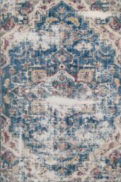 Kukoon Washable & Non Slip Burgundy Blue & Beige Distressed Vintage Area Rug in Navy - Size: 50 cm x 80 cm - thumbnail 2