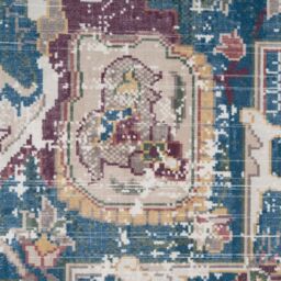 Kukoon Washable & Non Slip Burgundy Blue & Beige Distressed Vintage Area Rug in Navy - Size: 50 cm x 80 cm - thumbnail 6