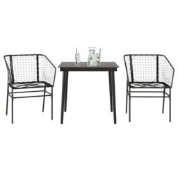 Berkfield Home Beautiful 3 Piece Garden Dining Set Black Poly Rattan Glass - thumbnail 2