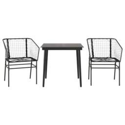 Berkfield Home Beautiful 3 Piece Garden Dining Set Black Poly Rattan Glass - thumbnail 3