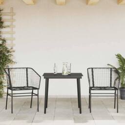 Berkfield Home Beautiful 3 Piece Garden Dining Set Black Poly Rattan Glass - thumbnail 1