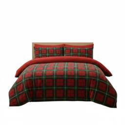 Snug City Ultra Soft Teddy Duvet Cover Tartan Check Reversible Fleece Bedding in Red - Size: Single - thumbnail 2