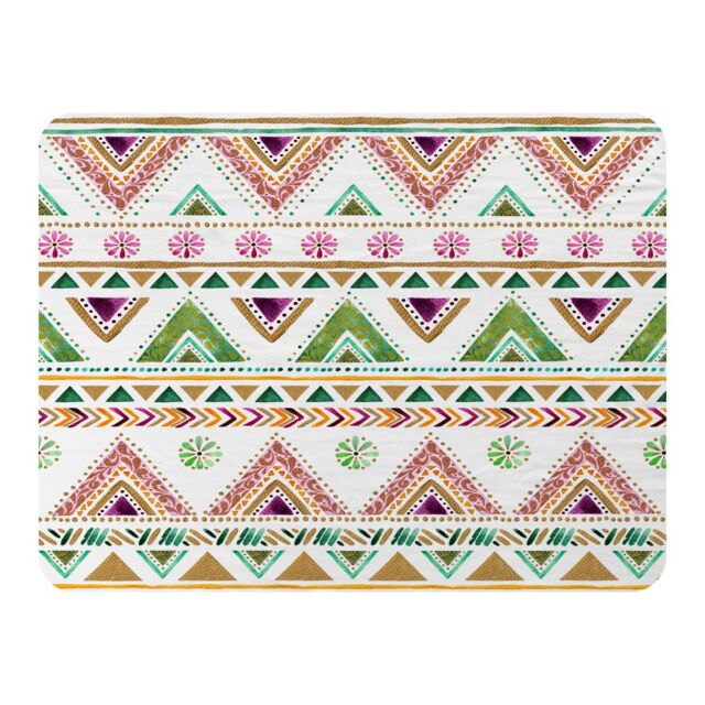 Benjamin Tate Design Colorful Striped Gold Style Triangles Blanket in Natural - Size: 120 cm x 150 cm - image 1