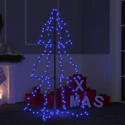 Berkfield Home Christmas Cone Tree 160 LEDs Indoor & Outdoor 78x120 cm in Blue - thumbnail 1