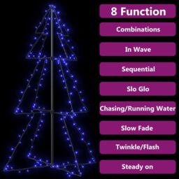 Berkfield Home Christmas Cone Tree 160 LEDs Indoor & Outdoor 78x120 cm in Blue - thumbnail 4