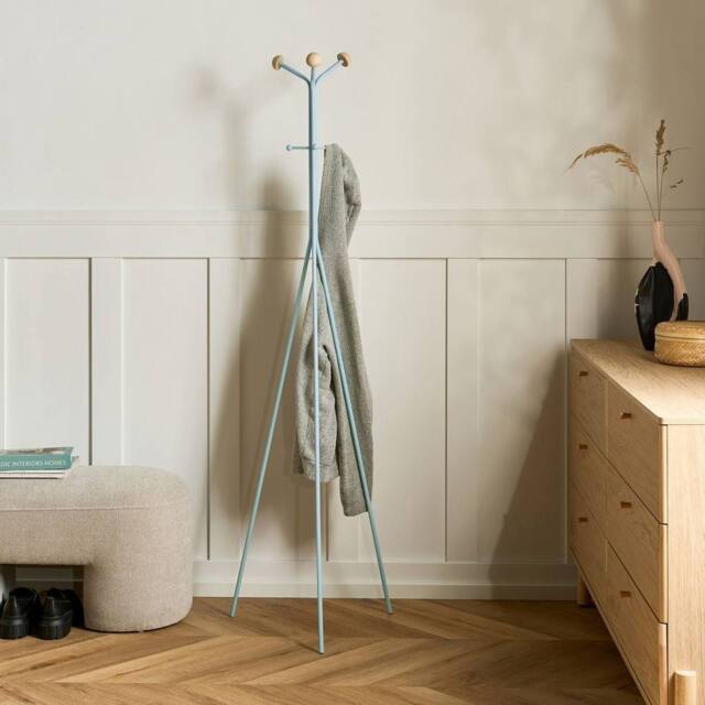 Wyld and Coco Coastline Coat Rack 176 cm Light Blue Steel Fir Wood Accents 6 Hooks - image 1