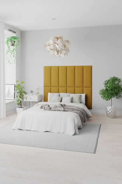 Aspire EasyMount Wall Mounted Upholstered Panels, Modular DIY Headboard in Plush Velvet Fabric (Pack of 4) in Light Grey - image 1